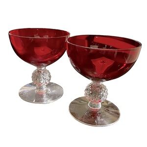 Morgantown MCM Golf Ball Sherbet Champagne Cocktail Glasses in Ruby Red 2 Pieces